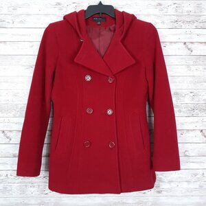 Jason Kole Womens Wool Blend Double Breasted Pea Coat S/M Hooded Red CL